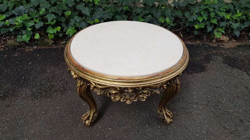 A 20th Century French Style Carved And Gilded Coffee / Side Table With Marble Top