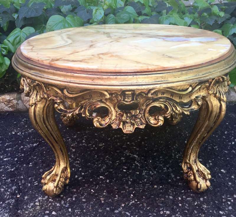 A 20th Century French Style Carved And Gilded Coffee / Side Table With Marble Top