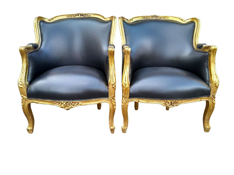 A 20th Century French Style Pair Of Carved Gilt Wood Armchairs
