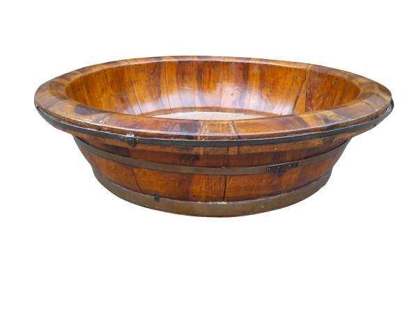 An Antique Chinese Qing Dynasty Bowl with Brass Straps of Large Proportion