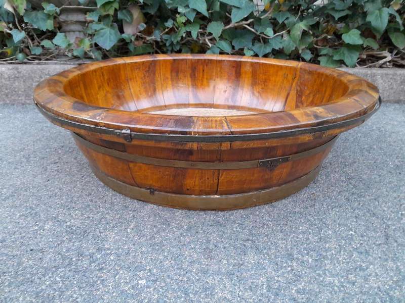 An Antique Chinese Qing Dynasty Bowl with Brass Straps of Large Proportion