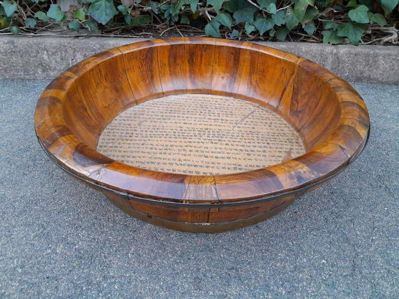 An Antique Chinese Qing Dynasty Bowl with Brass Straps of Large Proportion