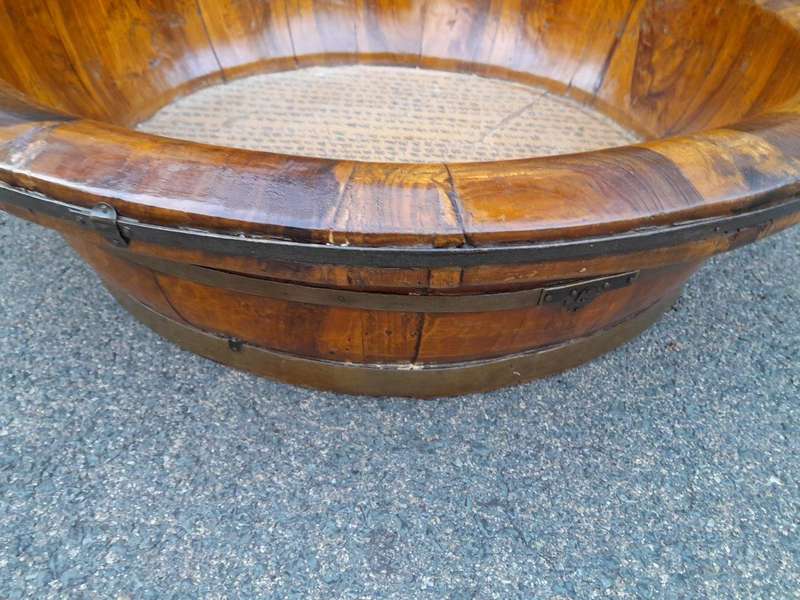 An Antique Chinese Qing Dynasty Bowl with Brass Straps of Large Proportion