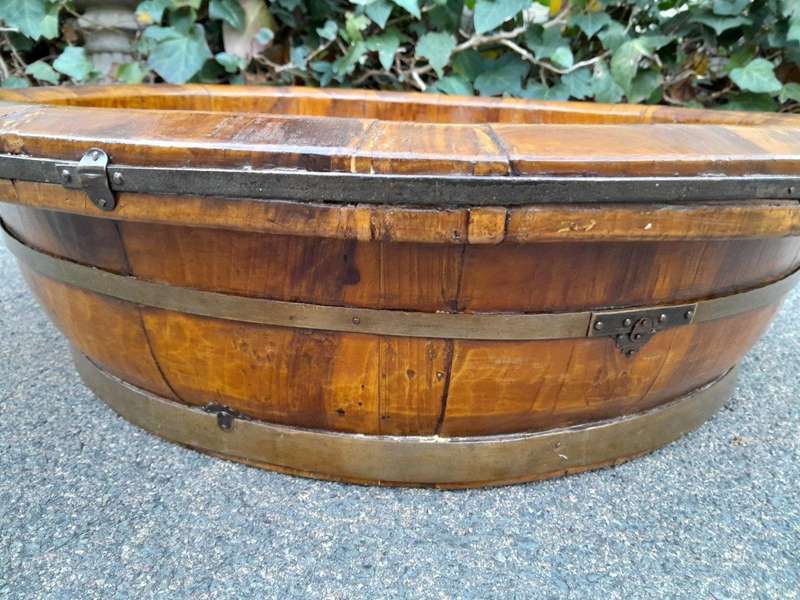 An Antique Chinese Qing Dynasty Bowl with Brass Straps of Large Proportion