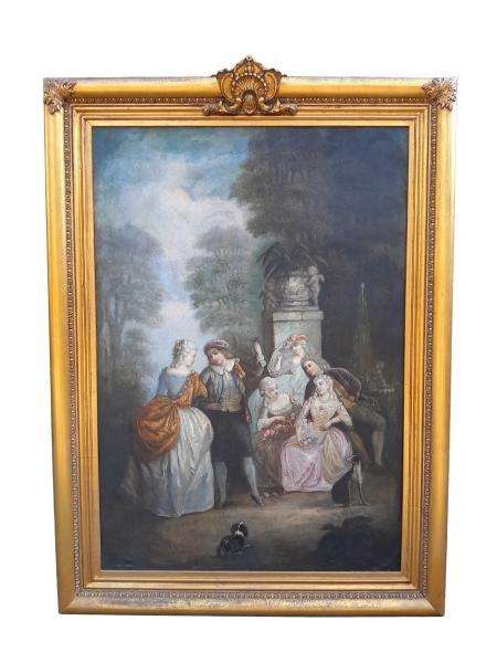 An Extremely Large and Decorative Country Scene Oil on Canvas in a Carved and Gilded Frame