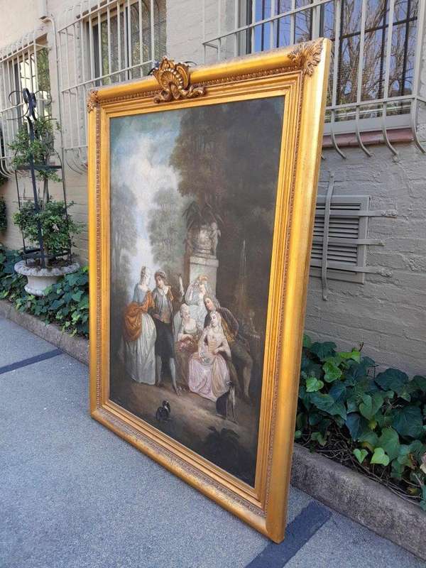 An Extremely Large and Decorative Country Scene Oil on Canvas in a Carved and Gilded Frame