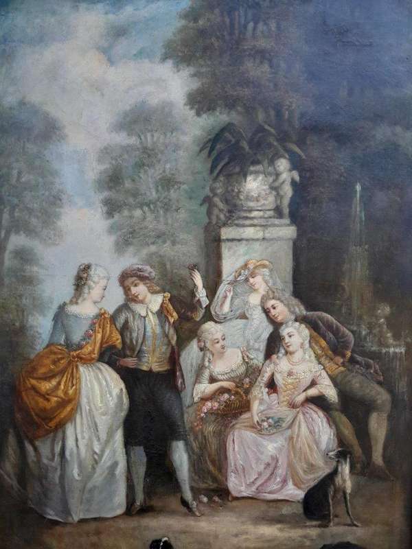 An Extremely Large and Decorative Country Scene Oil on Canvas in a Carved and Gilded Frame