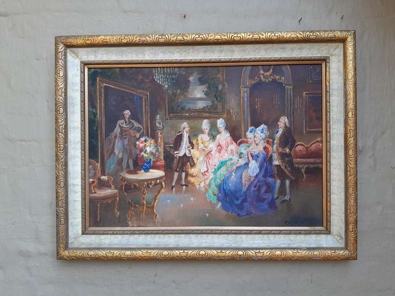 A French Scene Oil on Canvas With Signature
