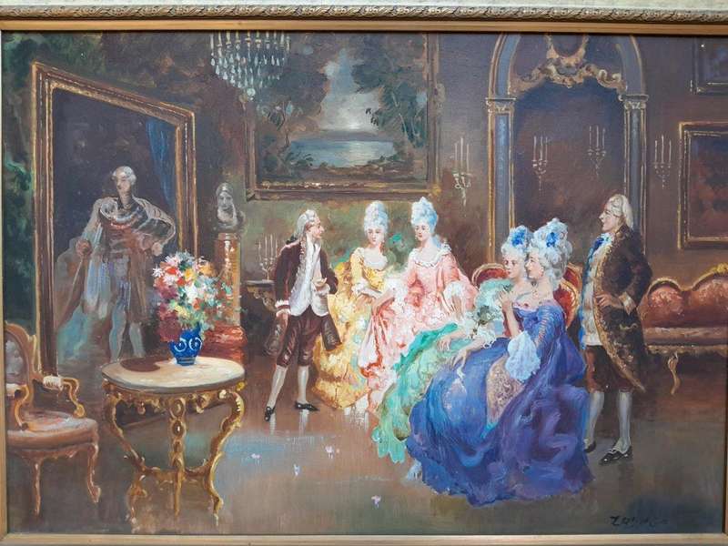 A French Scene Oil on Canvas With Signature