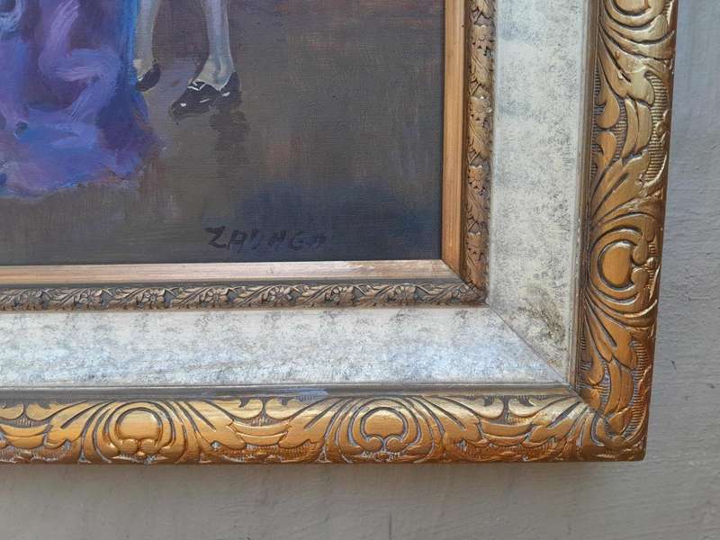 A French Scene Oil on Canvas With Signature