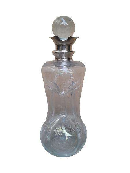 An Antique Victorian Circa 1890s  Glug-glug Decanter with Silver Collar