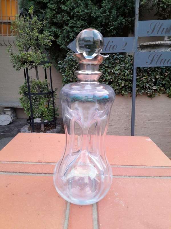 An Antique Victorian Circa 1890s  Glug-glug Decanter with Silver Collar