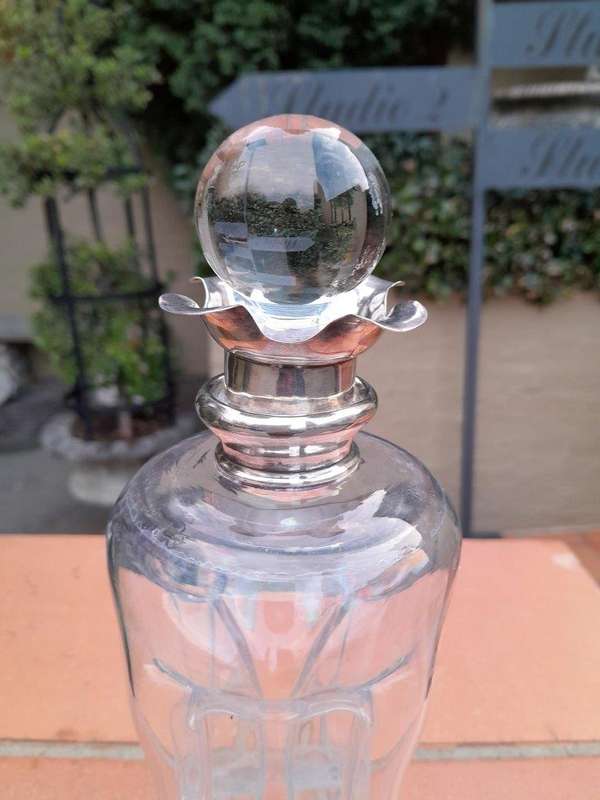 An Antique Victorian Circa 1890s  Glug-glug Decanter with Silver Collar