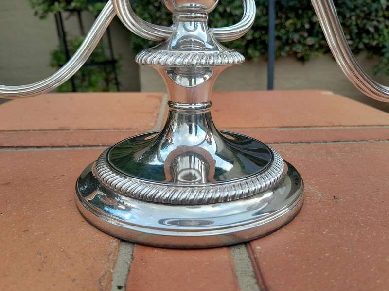 A 20th Century Mappin and Webb Silverplate Candelabra with Sconces with Candle Snuffer on the Top