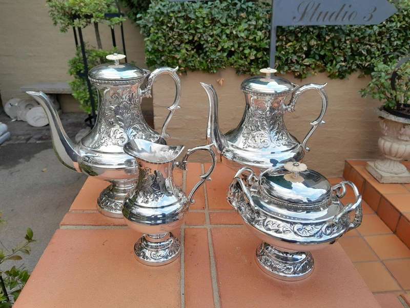 A Crown Collection Sheffield Set of Four Pieces of Silver Plate Tea Service