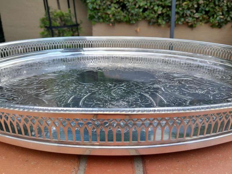 A 20th Century Silver-plated Gallery Tray on Four Bun Feet