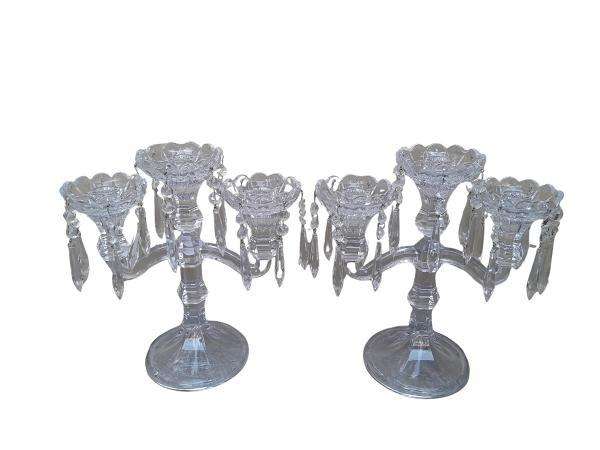 A 20TH Century Pair of Candelabras with Drip Tray and Crystals