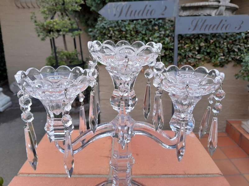 A 20TH Century Pair of Candelabras with Drip Tray and Crystals