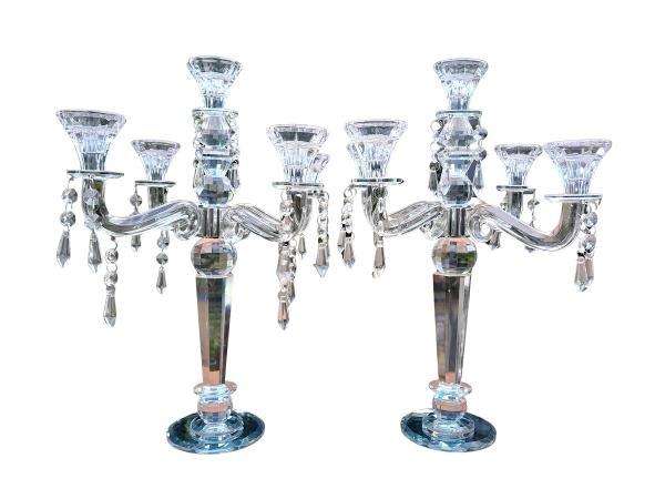 A 20th Century Pair Of Crystal Candelabras With Crystals and Drip Trays