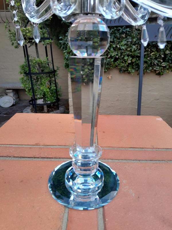 A 20th Century Pair Of Crystal Candelabras With Crystals and Drip Trays