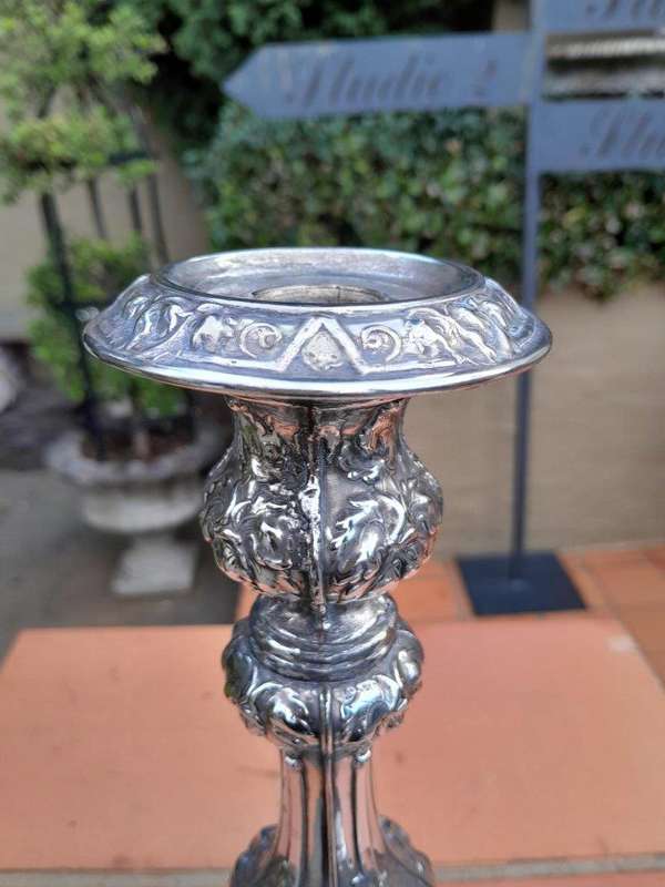 An Antique Circa 1900s Pair of Silver Plate Candlesticks / Candle Holders ND
