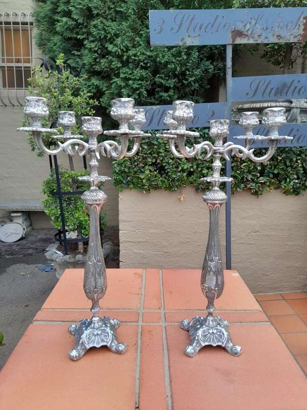 A Pair of Victorian Style Silver Plate Candelabras