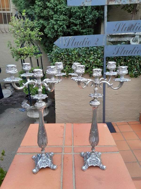 A Pair of Victorian Style Silver Plate Candelabras