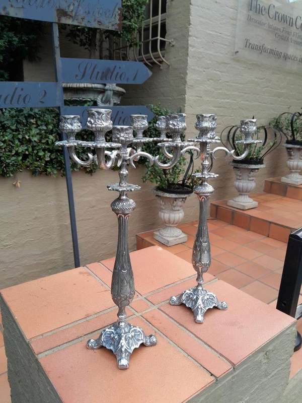 A Pair of Victorian Style Silver Plate Candelabras