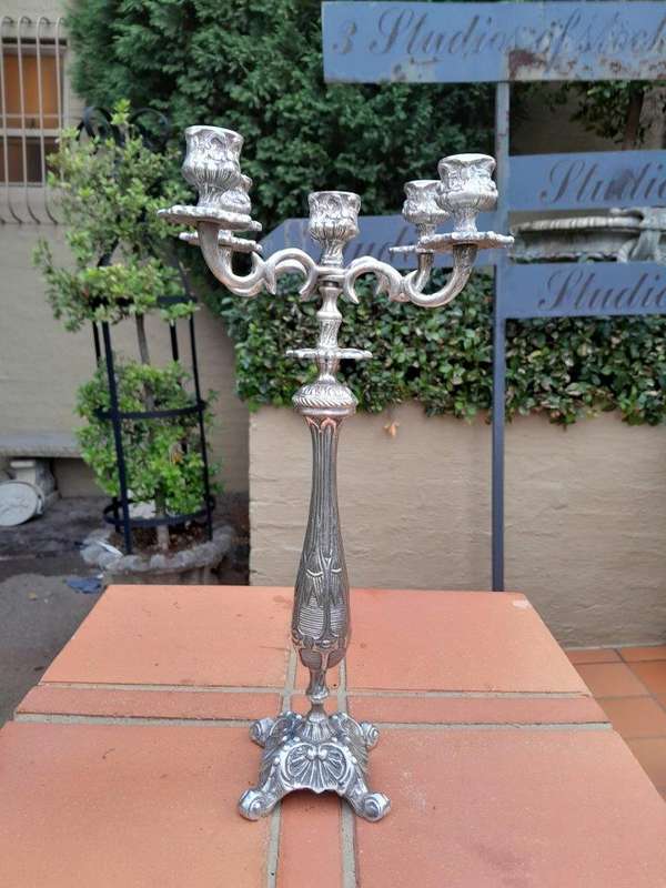 A Pair of Victorian Style Silver Plate Candelabras