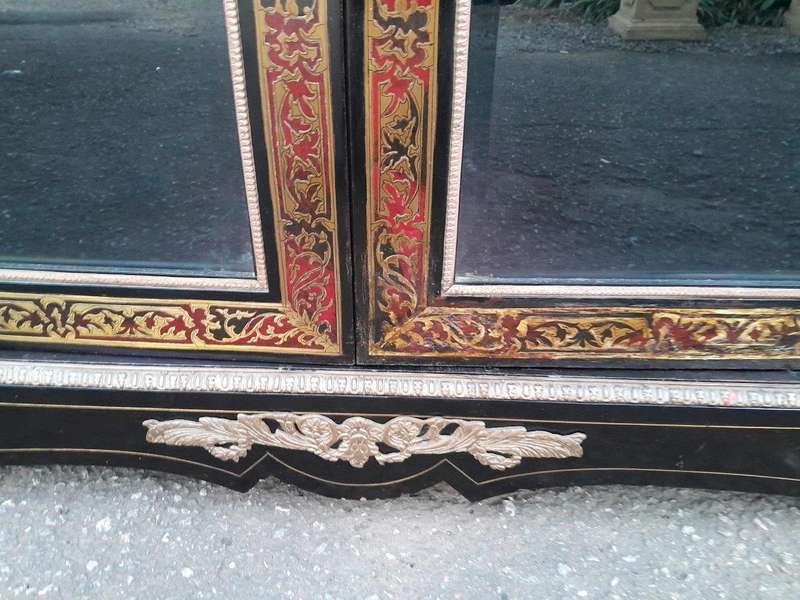 A Near Pair of Late 19th Century  / Early 20th century French Boulle Ebonised and Gilt Metal Cabi...