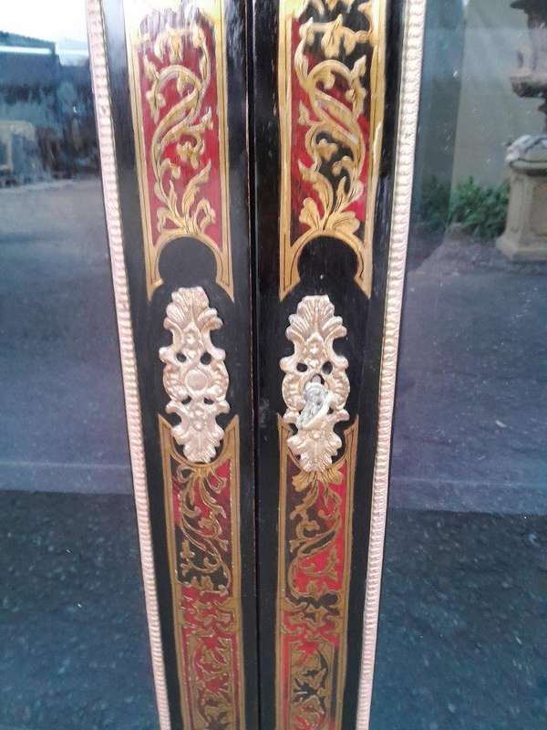A Near Pair of Late 19th Century  / Early 20th century French Boulle Ebonised and Gilt Metal Cabi...
