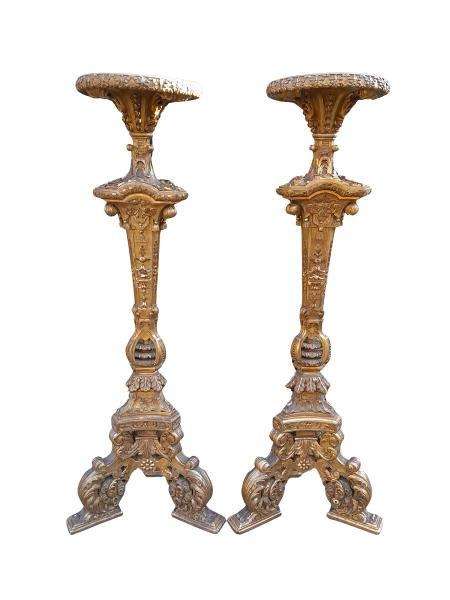 An Antique 19th Century Pair of Heavily Carved Gilt-Wood Candle Holders of Large Proportions