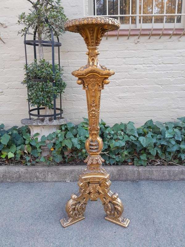 An Antique 19th Century Pair of Heavily Carved Gilt-Wood Candle Holders of Large Proportions