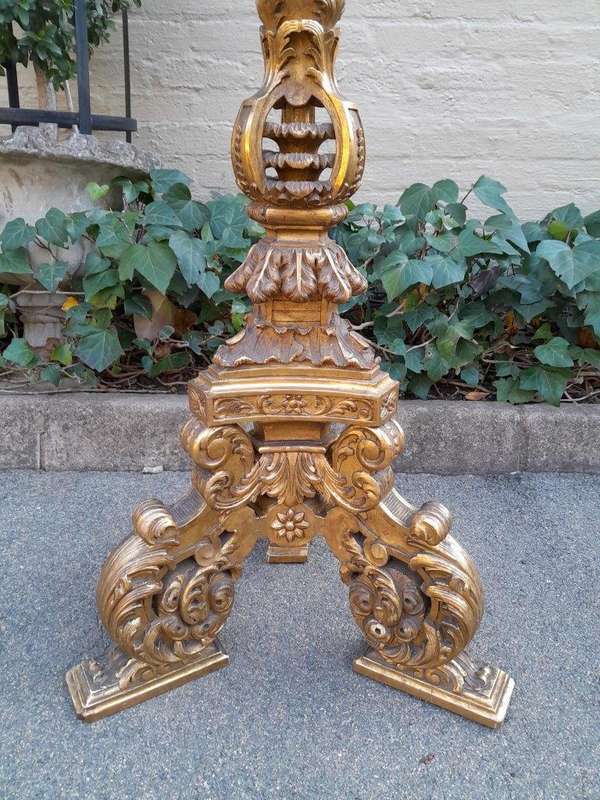 An Antique 19th Century Pair of Heavily Carved Gilt-Wood Candle Holders of Large Proportions