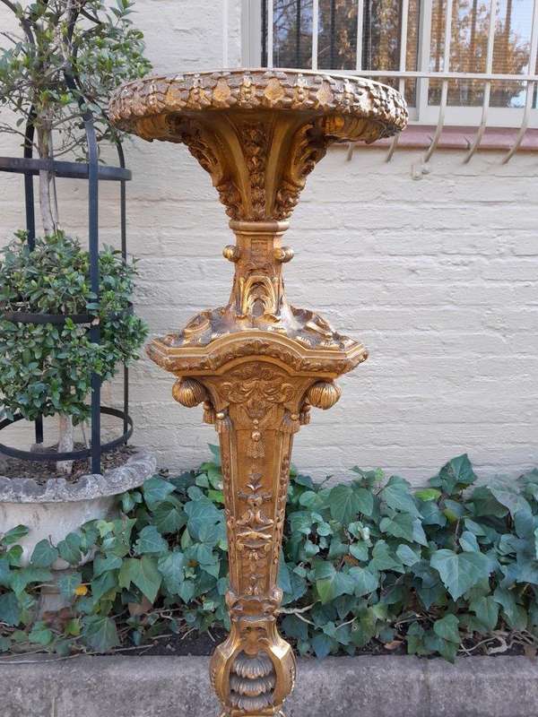 An Antique 19th Century Pair of Heavily Carved Gilt-Wood Candle Holders of Large Proportions