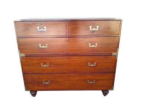 An Antique Victorian Mahogany Military Chest with Brass Hardware