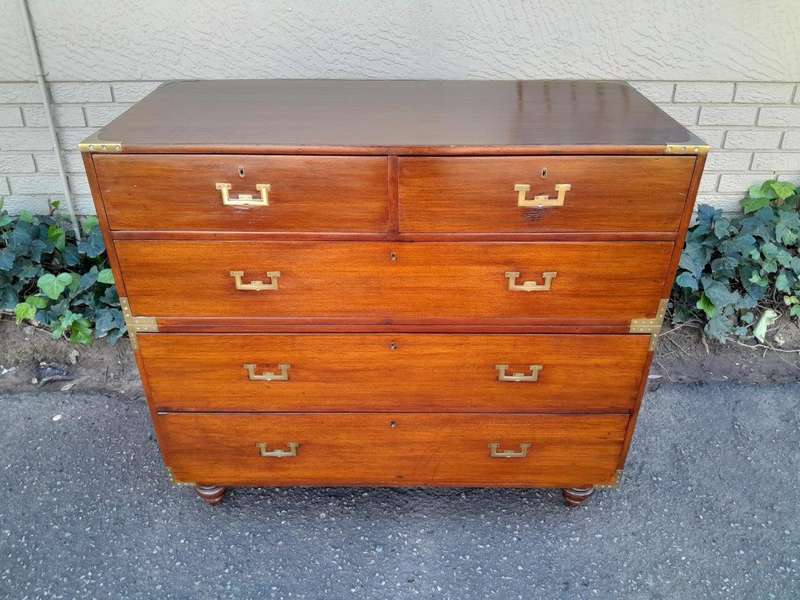 An Antique Victorian Mahogany Military Chest with Brass Hardware