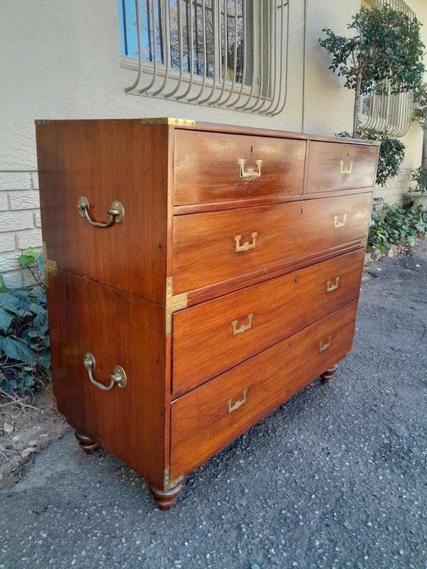 An Antique Victorian Mahogany Military Chest with Brass Hardware