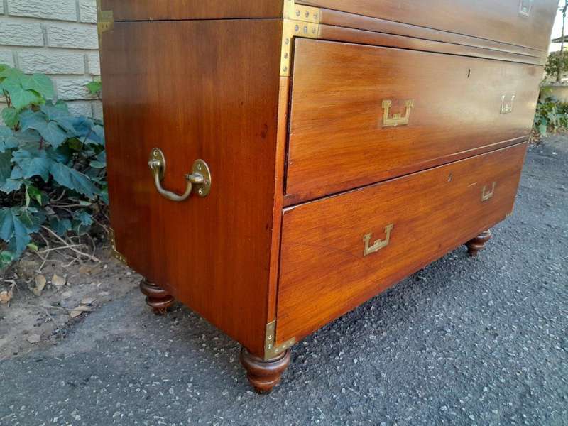 An Antique Victorian Mahogany Military Chest with Brass Hardware