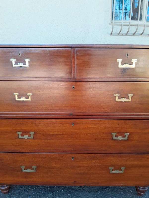 An Antique Victorian Mahogany Military Chest with Brass Hardware