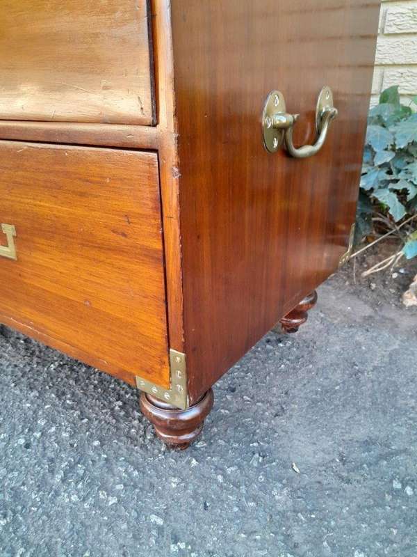 An Antique Victorian Mahogany Military Chest with Brass Hardware