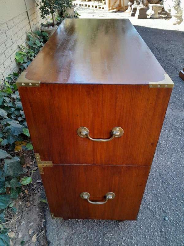 An Antique Victorian Mahogany Military Chest with Brass Hardware