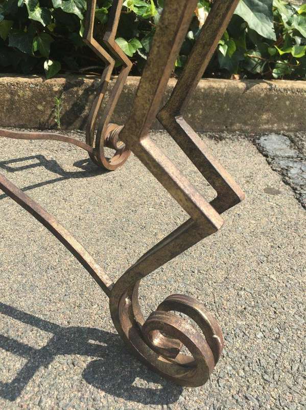 Gilded Wrought Iron Table with Scroll Detail and Mirror Top