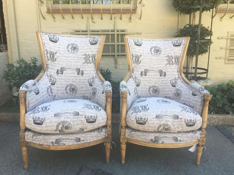 Fine Pair Late 19th Century French Style Bleached / Natural Armchairs upholstered