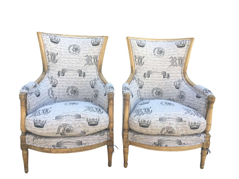 Fine Pair Late 19th Century French Style Bleached / Natural Armchairs upholstered
