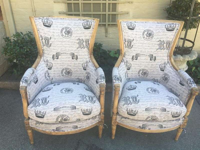 Fine Pair Late 19th Century French Style Bleached / Natural Armchairs upholstered