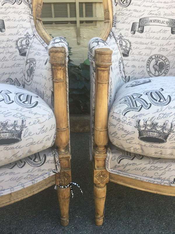 Fine Pair Late 19th Century French Style Bleached / Natural Armchairs upholstered