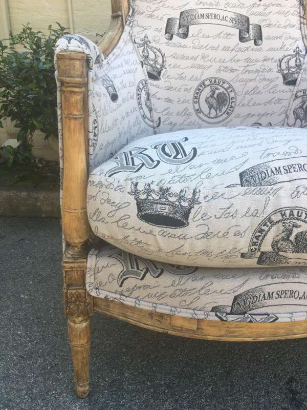 Fine Pair Late 19th Century French Style Bleached / Natural Armchairs upholstered
