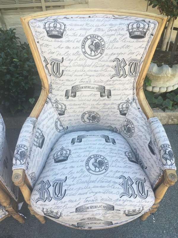 Fine Pair Late 19th Century French Style Bleached / Natural Armchairs upholstered