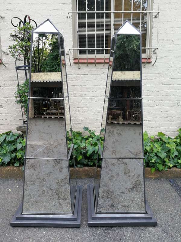 Pair Antique Style Mirrored Obelisks -ND